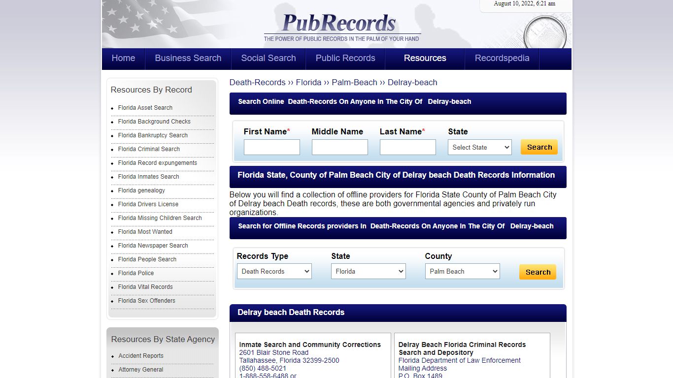 Delray beach, Palm Beach County, Florida Death Records