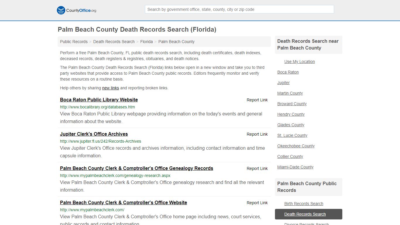 Death Records Search - Palm Beach County, FL (Death ...